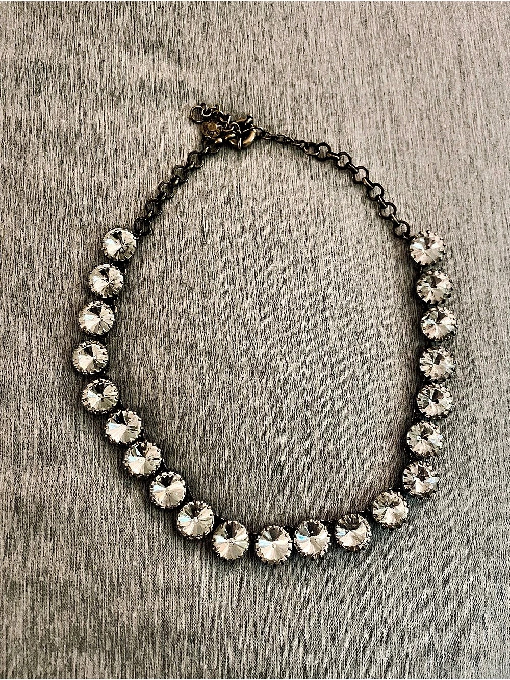 Vintage early 2000s J.Crew Brulee Crystal Statement Necklace Gold & Clear